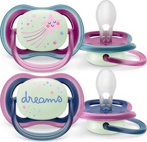 Philips Avent Ultra Air Nighttime Glow in the Dark Fopspeen - 6 tot 18 Maanden - 2 Stuks - Paars/Donkerblauw Ster/Dreams