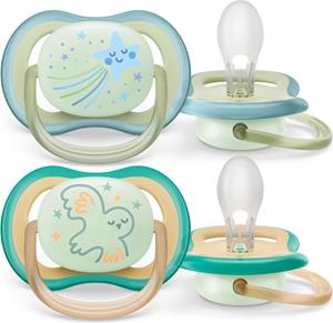 Philips Avent Ultra Air Nighttime Glow in the Dark Fopspeen - 0 tot 6 Maanden - 2 Speentjes - Groen/Oranje Ster/Uil