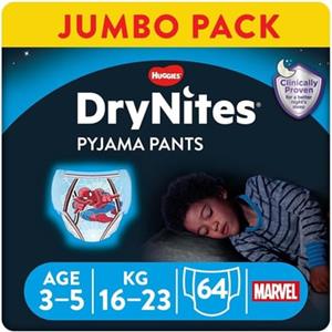 Huggies DryNites pyjamabroek wegwerp jongens in Marvel Design 3-5 jaar jumbo verpakking 4 x 16
