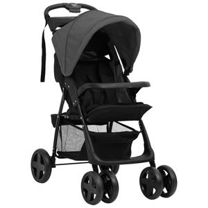 vidaXL Kinderwagen 2-in-1 staal donkergrijs en zwart