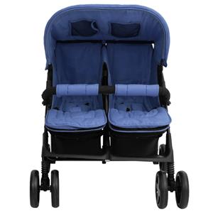 vidaXL Tweelingkinderwagen staal marineblauw