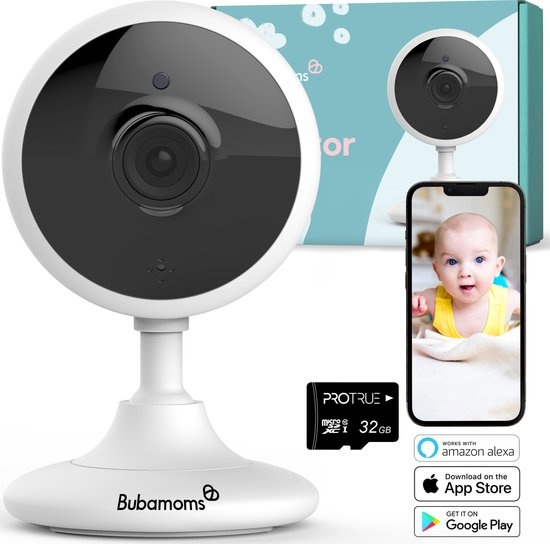 ProTrue Bubamoms 1080p Full HD Wifi Babyfoon met Camera en App -  Baby Camera - Babyfoon met App - Baby Monitor - Beveiligingscamera