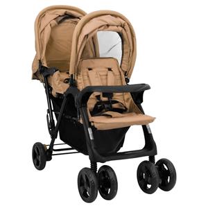 vidaXL Tweelingkinderwagen tandem staal taupe