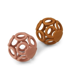 LIEWOOD Jasmine bijtring balletjes 2-pack donkerroze/ mosterd mix