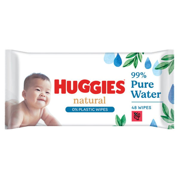 Huggies  Natural - 0% Plastic - Billendoekjes - 48 babydoekjes - 1 x 48