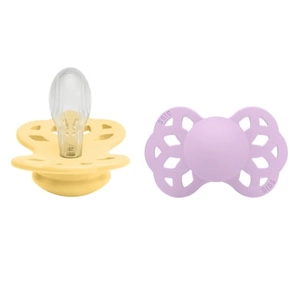 BIBS Fopspeen Infinity symmetrisch 6-18 maanden Pale Butter/Violet Sky 2 stuks.