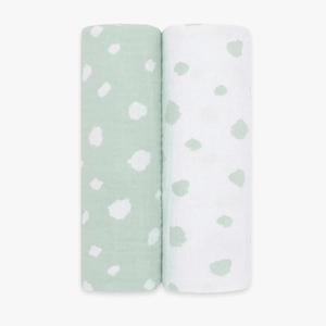 Emma & noah mousseline luiers set van 2 stippen mint