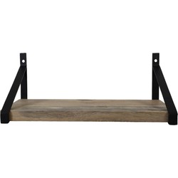 HSM Collection Wandplank - 50x25x20 - Naturel|zwart- Mangohout|ijzer