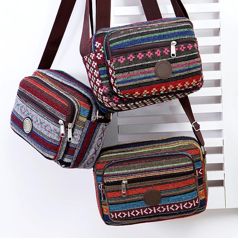 Multi Layer Messenger Bag Dames 2024 Gestreept Canvas Enkele Tas Dames Mobiele Telefoon Crossbody Tas Nylon Oxford Schoudertas