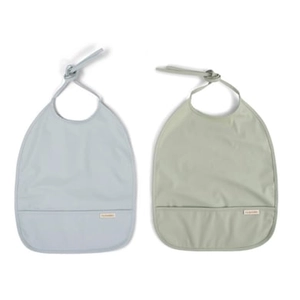 FILIBABBA Pearl  slabbetje met lint 2-pack - Blauw + Woestijn salie