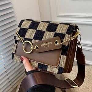 Dambord Mini Stof Flap Crossbody Sling Bags voor Dames Luxe Merkontwerp Handtas Eenvoudige Schoudertas Handtassen bruin