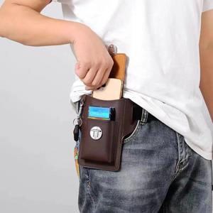 PU Phone Waistpack Solid color Outdoor Sports Bag High Quality Vintage Leather Bag Coffee-Style A