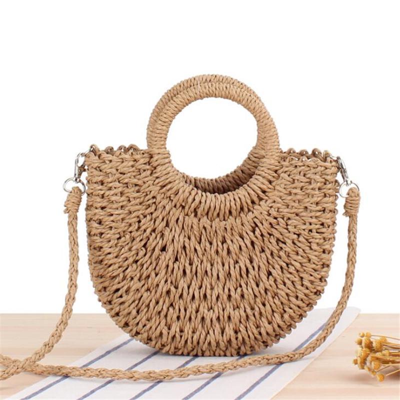 Handmade Charm Bag Handgemaakte halfronde rotan geweven stro strandtas zomer dames crossbody tassen 17*7*20cm beige