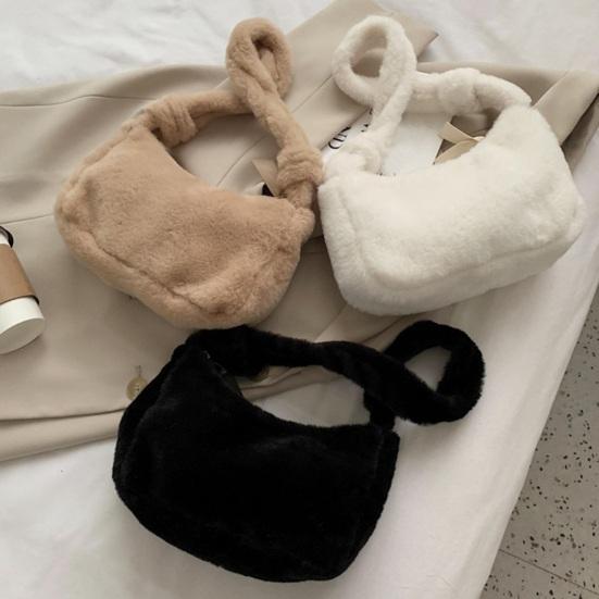 Zhiyumao Zachte pluche enkele schoudertas Fuzzy herfst winter rits elegante effen kleur dames meisjes handtas Tote portemonnee verjaardagscadeau wit