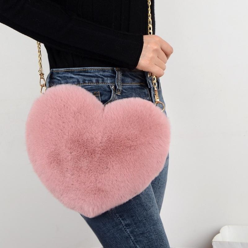 Winter namaakbont hart tas voor dames handtas schoudertas Messenger Crossbody tas rood