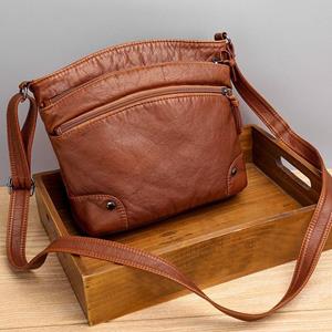 Retro Damestas Dubbele Rits Zacht Leer Dame Schouder Messenger Bags Designer Dames Crossbody Tassen Handtassen