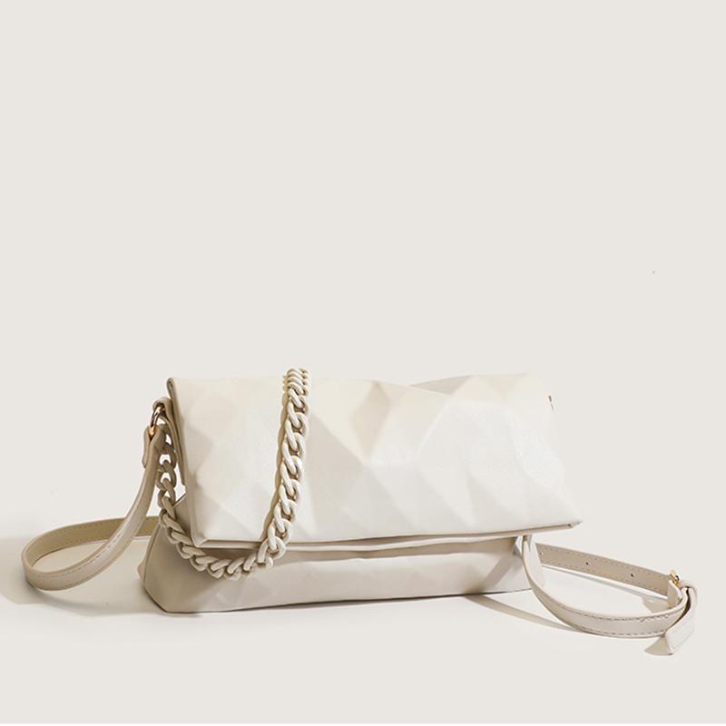 Exquisite handbag NO 1 Hoogwaardige klassieke effen schoudertas met textuur voor dames in een niche-crossbodytas, modieuze kleine vierkante tas wit