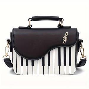 Your favorite bag Piano Muzieknoot Handtas, Creatieve Mini Crossbody Tas, Trendy Vierkante Schoudertas Cadeau Voor Muziekliefhebbers PU zwart