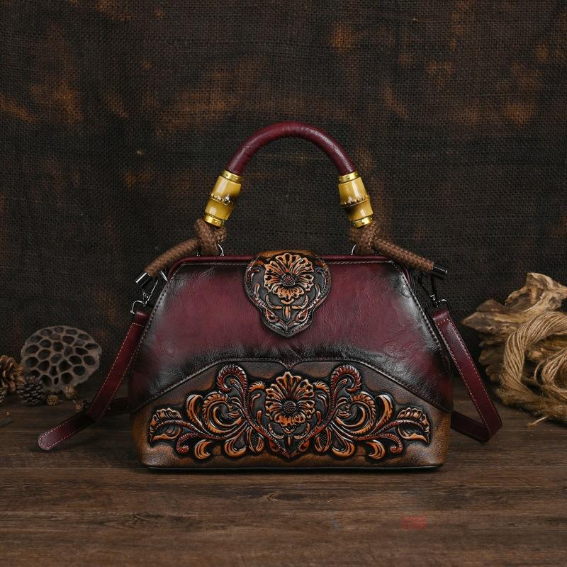 Leather bag Vintage schouder- en crossbodytassen voor vrouwen, splicing literaire reliëfhandtas voor dames, cadeautas, PU-leren damestassen 29-11-20CM