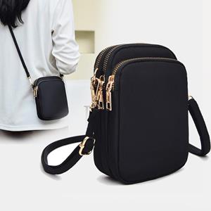 Comple Crossbody Walking Mini Kleine Tas Zet Mobiele Telefoon Stoffen Tas Verticale Munt Portemonnee zwart