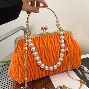RUWB BAGS Mode Dames Oranje Groen Schoudertassen Prom Clutch Parelketting Crossbody Tassen Vrouwelijke chique bakken Pu lederen handtassen en portemonnee rood