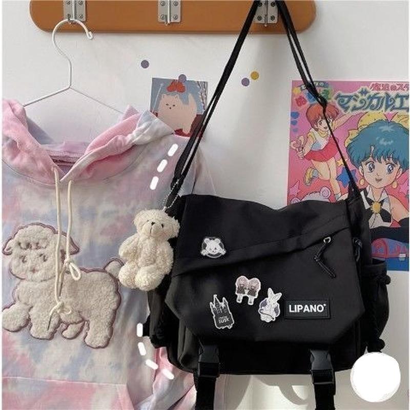 JONNDO Koreaanse schoudertas Japanse retro Messenger Bag Student Messenger Bag zwart