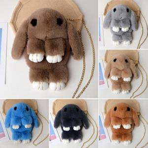 Wonder Pocket Bunny Shapr harige pluizige zachte aanraking pluche ketting schouderband grote capaciteit ritssluiting donkergrijze kleur