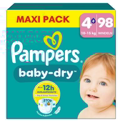Pampers Baby-Dry luiers, maat 4+ Maxi Plus 10-15kg, maxipak (1 x 98 luiers)