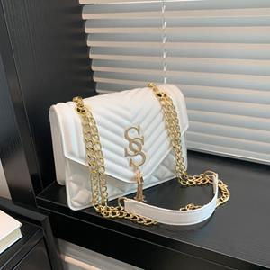 Sexy ladies trend market Retro effen kleur ketting messenger tas dames eenvoudige casual tas dames 2024 zomer nieuwe mode trend schoudertas zwart