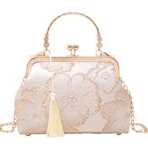 Wuhiyong Silk cloth Square Bag White Tassel Shoulder Bag Fashion Women's Bag wit