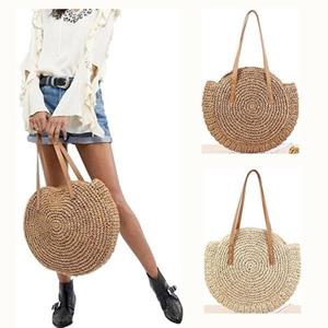 Your favorite bag Handgemaakte geweven ronde dames schoudertas Bohemian zomer stro strand handtas kaki
