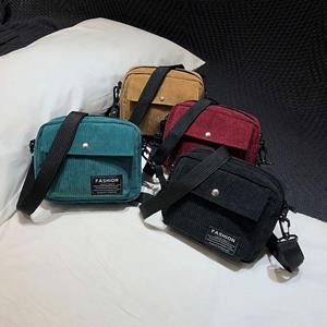 Jiangnan E Dames canvas enkele schoudertas kleine vierkante tas corduroy tas rood