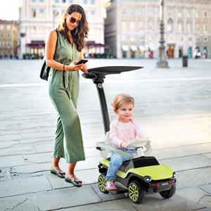 Costway 3 In 1 Volkswagen Kinderduwauto 1-3 Jaar met Verstelbare Duwbeugel Draagzak met Zonnekap en Veiligheidsreling/Muziek/Claxon
