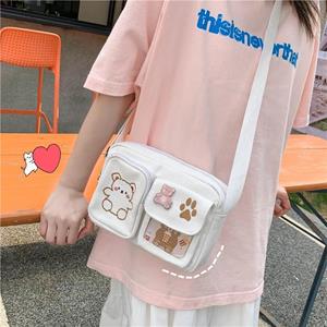 Today bag Canvas Kleine Tas Japanse Ins Vrouwen Schoudertas Schattige Grappige Persoonlijkheid Borduurwerk Beer Meisje Student Transparante Koerierstas