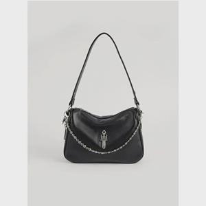 VantaGoods 2024 High-End Zwarte Echte Leren Kettingtas - Uniek Kipnuggetontwerp, Veelzijdige Eén-Schouder Okseltas voor Vrouwen 27x8x18cm zwart