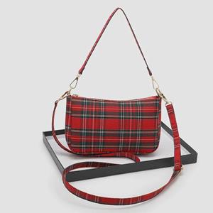 CrossCart 2025 Dames Plaid Baguette Canvas Schoudertas - Koreaanse Retro Literaire Stijl rood
