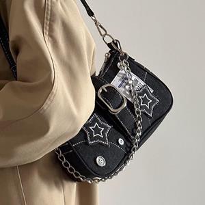 VantaGoods Star Crescent High-End Denim Canvas Ketting Handtas zwart