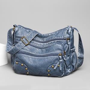 Kuluosidi Studded Decor Crossbody Bag, Retro Stijl Schoudertas, PU Leren Multi Pockets Portemonnee Voor Vrouwen blauw