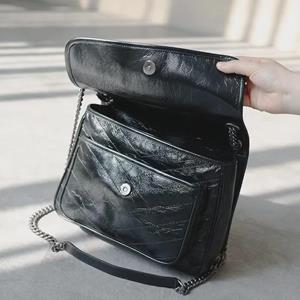 VantaGoods Yangshulin Dames 2022 Niki Retro Echt Leren Ketting Messenger Bag 22 cm zwart