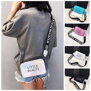 Flycomoe Handbag Korean Style Bag PVC PVC Square Bag Cute Laser Messenger Bag  Storage phone roze