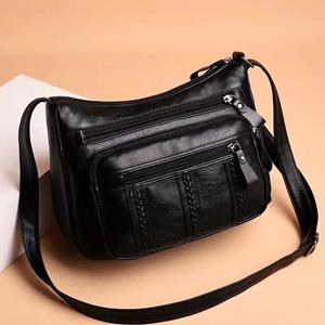Warm clothes family Nieuwe casual damestas Zacht PU-leer Schoudertas Hoogwaardige schoudertas met meerdere zakken Effen kleur dames crossbodytas 29X21X11cm zwart