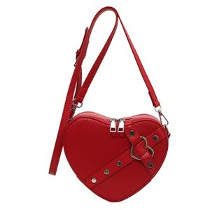 Warm clothes family Y2K Kleine Ketting Rivet Schoudertas Vintage Hartvormige Handtassen Handtas Mode PU Leren Schoudertas Rood Dames Crossbody Tas