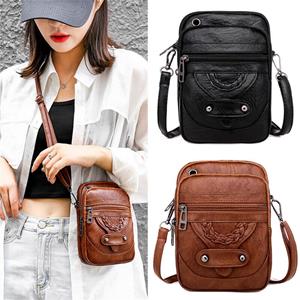 Framont Fashion House Vrouwen leren portemonnee riem crossbody tas multifunctionele vintage kleine vierkante zachte schoudertassen portemonnee mobiele telefoon tas bruin