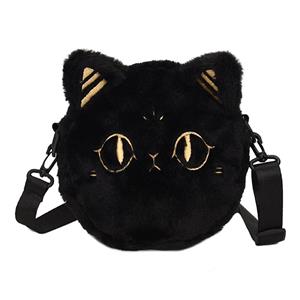 Warm clothes family Vrouwen Zwarte Kat Crossbody Tas Mode Pluche Satchel Tas Casual Geborduurde Tote Tas Veelzijdige Verstelbare Band Zachte Telefoonhoes CHINA