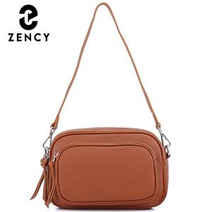 Zency Eenvoudig Casual Design Vrouwen Schoudertas Toplaag Koeienhuid Leren Handtas Meer Zakken Grote Capaciteit Vrouwelijke Crossbody Tas zwart