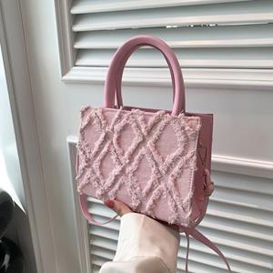 Fancy Lady Zomer Nieuwe Mode Eenvoudige Kleine Vierkante Tas Retro Handtas Casual Crossbody Tas Populaire Tas voor Vrouwen one size roze
