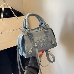 Fancy Lady Handtas in westerse stijl, getextureerde tas in westerse stijl, damestas, trendy en modieuze kleine vierkante tas one size donkerblauwe kleur