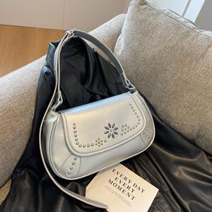 Fancy Lady Damestas Retro textuur schoudertas Stijl okseltas Nieuwe casual crossbodytas voor dames one size zilver