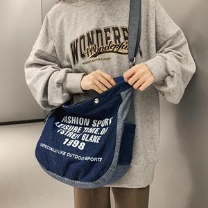 KULUOSIDI BAG Letter Crossbody Tas Student Girl's Denim Messenger Bag Schoudertas donkerblauwe kleur