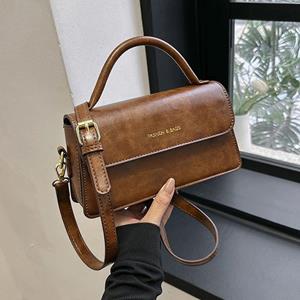 Fancy Lady 2024 Nieuwe Retro Kleine Tas Damesmode Casual Schouder Crossbody Tas Textuur Eenvoudige Dames Handheld Kleine Vierkante Tas bruin